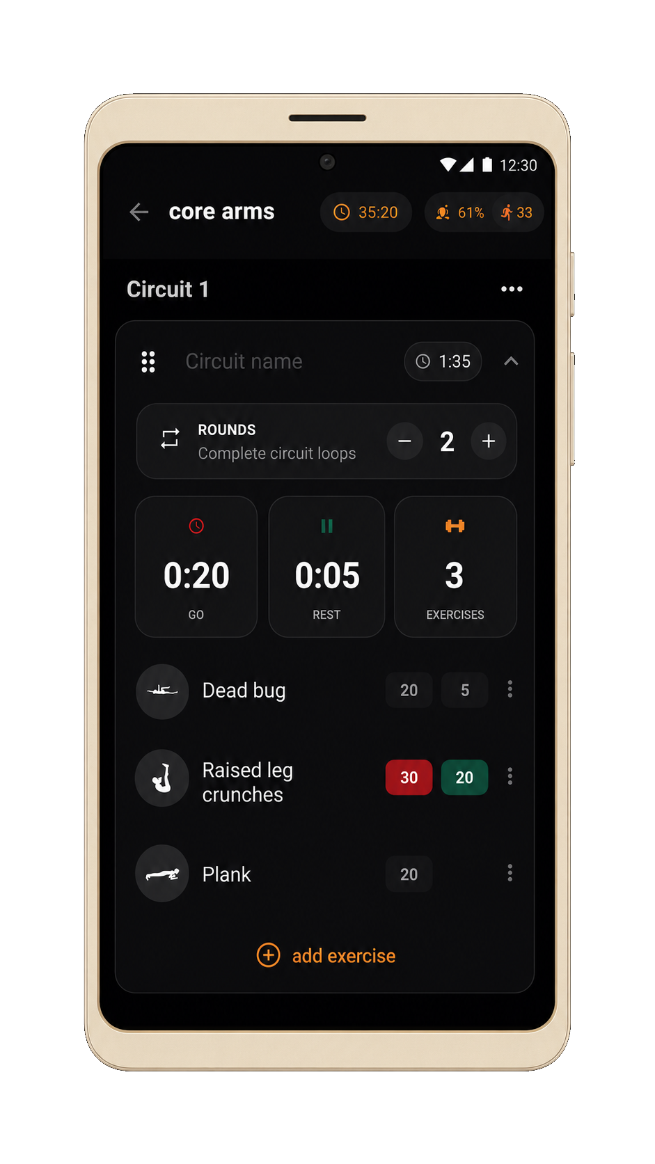 Promotional screenshot showing interval routine editing in HIIT Music